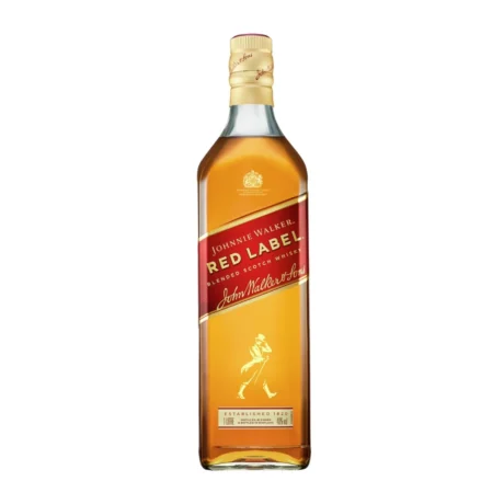 Bottle of Johnnie Walker Red Label Blended Scotch Whisky, featuring its iconic slanted red label and Striding Man logo, available for delivery in Amman.