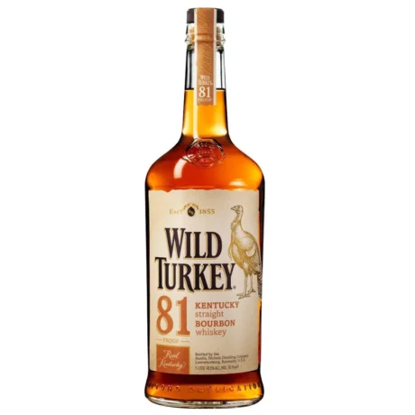 Bottle of Wild Turkey 81 Kentucky Straight Bourbon Whiskey, aged in alligator charred oak barrels, available for delivery in Amman, Jordan.
