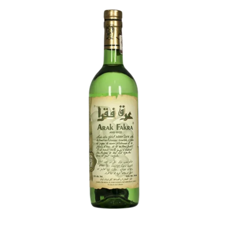 A bottle of Arak Fakra, a premium triple-distilled Lebanese spirit aged in clay jars, available for fast delivery in Amman.