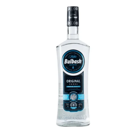Bulbash Vodka, featuring its clear glass bottle and modern label design, available for delivery in Amman.