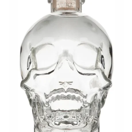 The world-famous clear glass skull bottle of Crystal Head Vodka, featuring its 40% ABV quadruple-distilled Canadian spirit, available for delivery in Amman, Jordan.