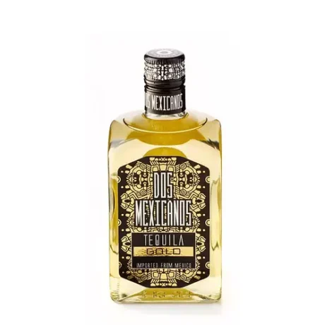 Dos Mexicanos Gold Tequila, showing its rich golden amber color and traditional label, available for delivery in Amman.