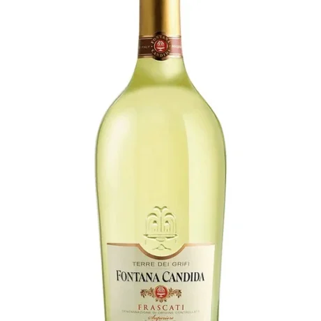 Fontana Candida Frascati Secco, a crisp Roman white wine in its iconic wide clear bottle, available for delivery in Amman. sip22.com