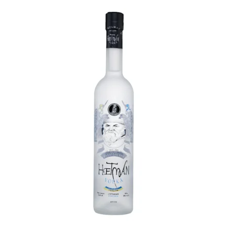 The premium glass bottle of Hetman Original Vodka with its traditional blue and silver label, a 40% ABV crystal-filtered Ukrainian spirit available for delivery in Amman.