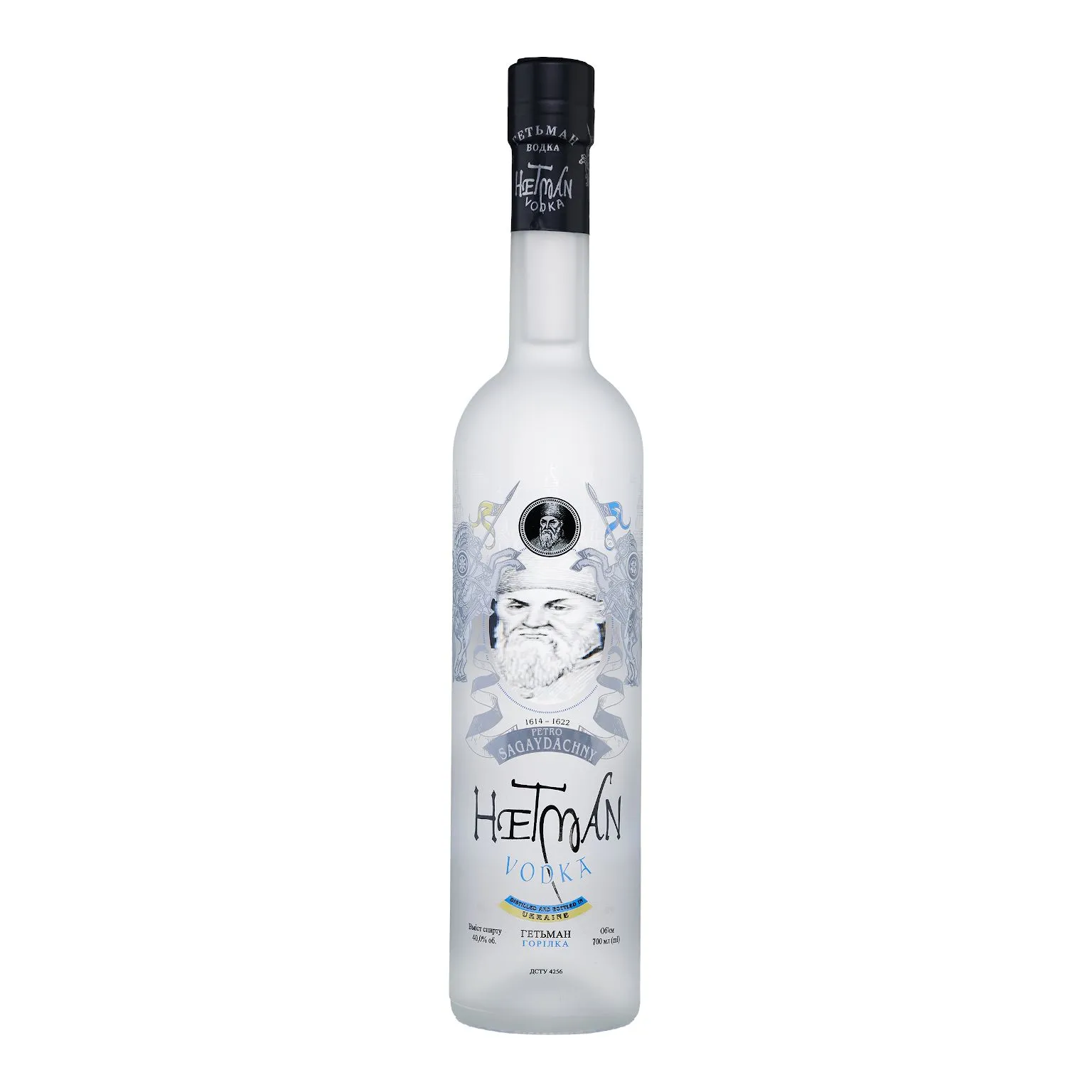 Hitman Vodka-1l-wine-spirits-free-delivery-premium-alcohol-amman-jordan - sip22 The premium glass bottle of Hetman Original Vodka with its traditional blue and silver label, a 40% ABV crystal-filtered Ukrainian spirit available for delivery in Amman.