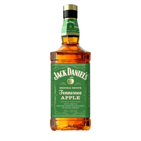 The vibrant green label of Jack Daniel’s Tennessee Apple, a crisp green apple flavored whiskey, available for fast delivery in Amman.