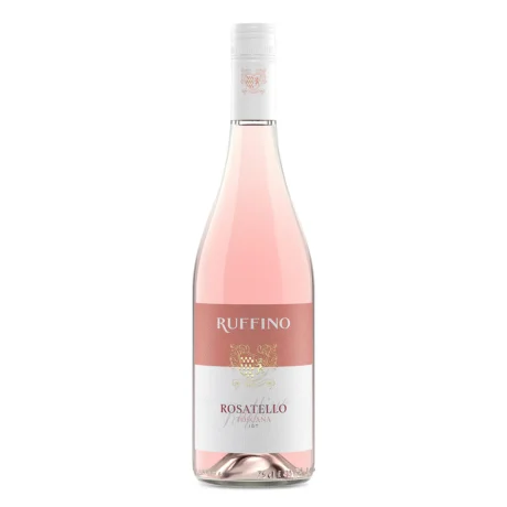Ruffino Rosatello Rosé, featuring its iconic drop-shaped bottle and delicate pink wine, available for delivery in Amman.