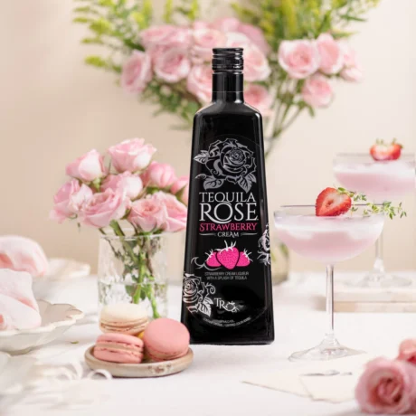 Tequila Rose Strawberry Cream liqueur, a pink tequila-based cream drink, available for delivery in Amman.