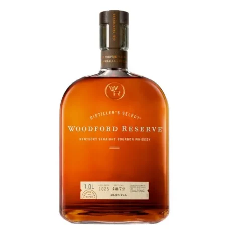 The elegant, flat-fronted bottle of Woodford Reserve Kentucky Straight Bourbon Whiskey, a premium triple-distilled spirit available for delivery in Amman.