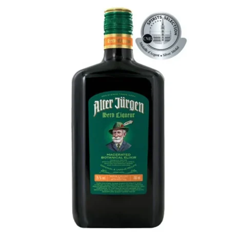 Alter Jürgen Herb Liqueur, showing its rich amber color and elegant labeling, available for delivery in Amman.