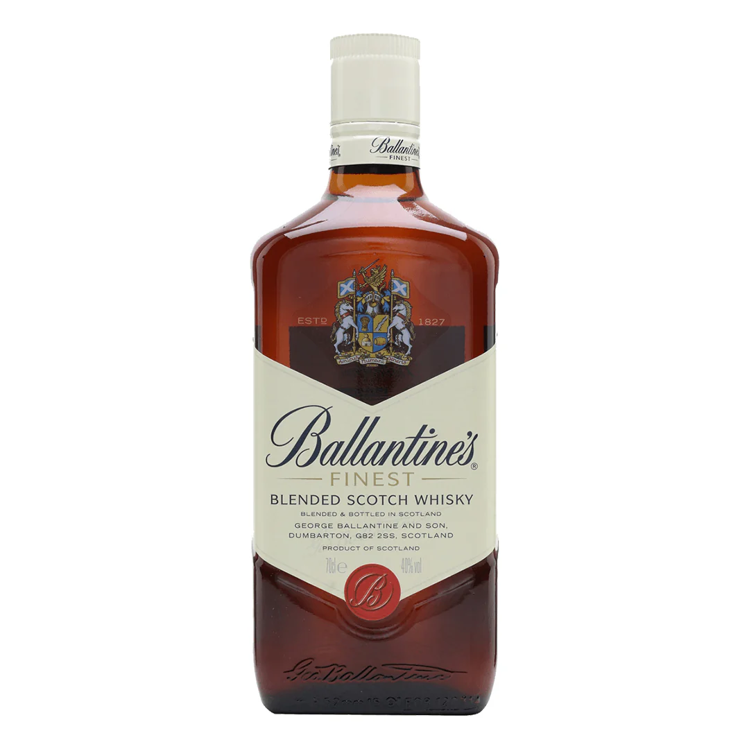 ballantines-finest-632780 - sip22 The iconic square bottle of Ballantine's Finest Blended Scotch Whisky, featuring its classic 1910 recipe and 40% ABV, available for delivery in Amman, Jordan.
