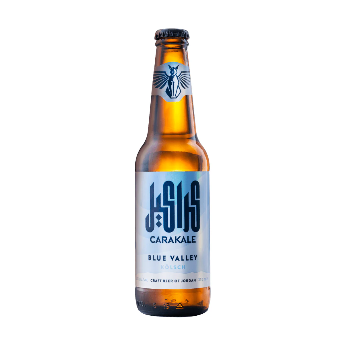 carakale-blue-valley-kolsch-beer-sip22-33cl-free-delivery-premium-alcohol-amman-jordan-855841 - sip22 A bottle of Carakale Blue Valley Kölsch featuring the distinctive blue mountain range label, a premium Jordanian craft beer available for delivery in Amman.
