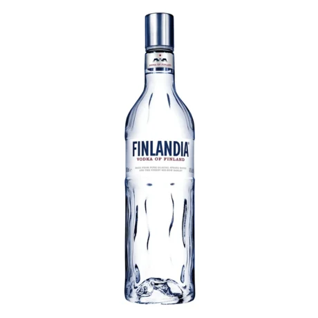 The elegant, textured glass bottle of Finlandia Vodka, inspired by melting glacial ice, available for fast delivery in Amman, Jordan.