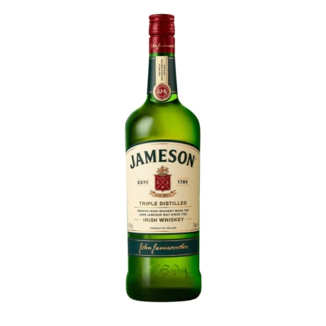 A bottle of Jameson Irish Whiskey, a 75cl triple-distilled blended whiskey from Ireland, featuring a green glass bottle and signature yellow label, available in Amman.