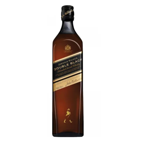 A bottle of Johnnie Walker Double Black Blended Scotch Whisky, featuring a dark tinted bottle and gold label, known for its intense smoky and charred oak profile, available in Amman.
