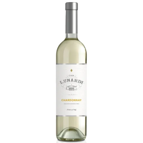A 75cl bottle of Lunardi Chardonnay, a crisp Italian white wine from Delle Venezie IGT, featuring apple and floral notes, available for delivery in Amman.