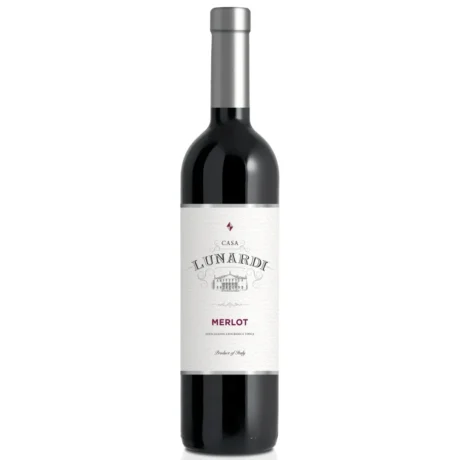 A bottle of Lunardi Merlot, a 75cl Italian red wine from the Delle Venezie IGT region in Veneto, known for its cherry and violet notes, available for delivery in Amman, Jordan.