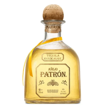 Luxury bottle of Patrón Añejo Tequila in its iconic box, available for premium delivery in Amman, Jordan.