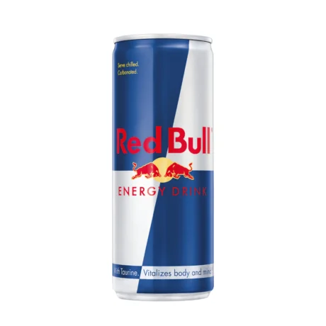 The iconic blue and silver Red Bull Energy Drink can, a functional beverage for mental and physical alertness, available for delivery in Amman, Jordan.