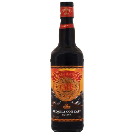 The dark, elegant bottle of San Luis Coffee Tequila, a premium coffee-infused spirit with 35% ABV, available for fast delivery in Amman, Jordan.