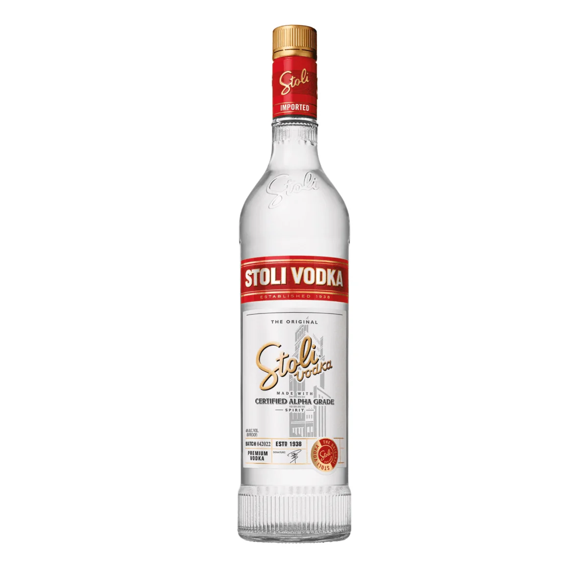 stoli-premium-vodka-original-100cl-free-delivery-premium-alcohol-amman-jordan-171394 - sip22 The modern Stoli Premium Vodka bottle with its signature red and gold label, available for delivery in Amman, Jordan.
