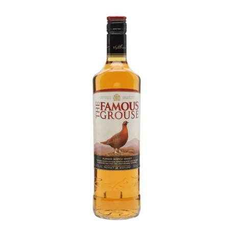 The iconic bottle of The Famous Grouse Blended Scotch Whisky featuring the red grouse bird, available for delivery in Amman.