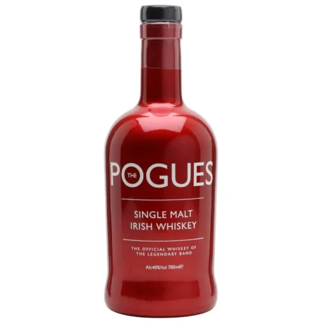 The signature vibrant red bottle of The Pogues Irish Single Malt Whiskey, 70cl, available for delivery in Amman, Jordan.
