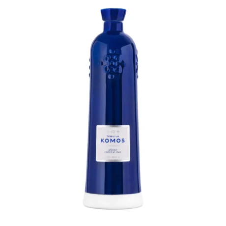 Tequila Komos Anejo Cristalino Handmade Blue Ceramic Bottle